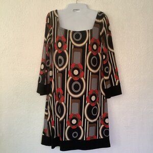 B Smart Floral Colorful Dress with Black Trim, Size 10 Long Sleeves Cottage core